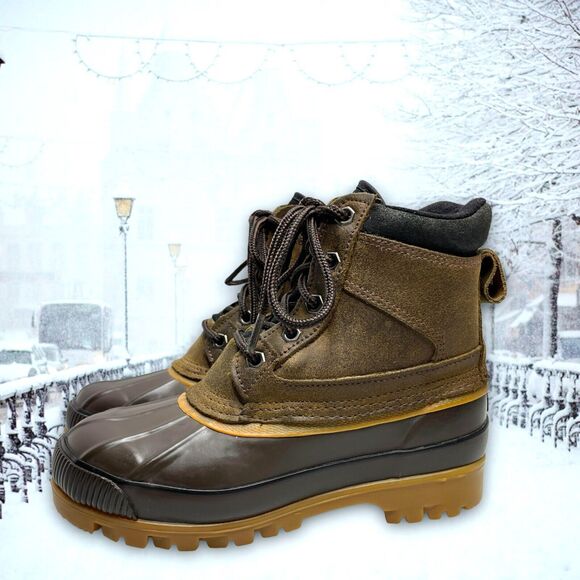 G.H. BASS Calgary Brown Insulated Ankle Winter Duck Boots Unisex Youth US Size 4 - Picture 1 of 12